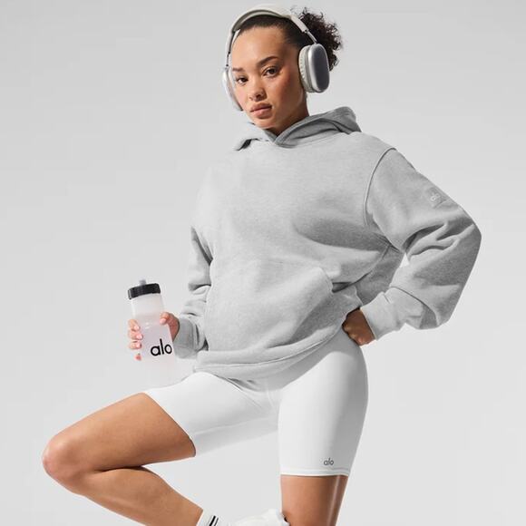 ALO YOGA Renown Heavy Weight Hoodie Pullover Athletic Heather Gray Sz XXS {3Z46} - Picture 1 of 8